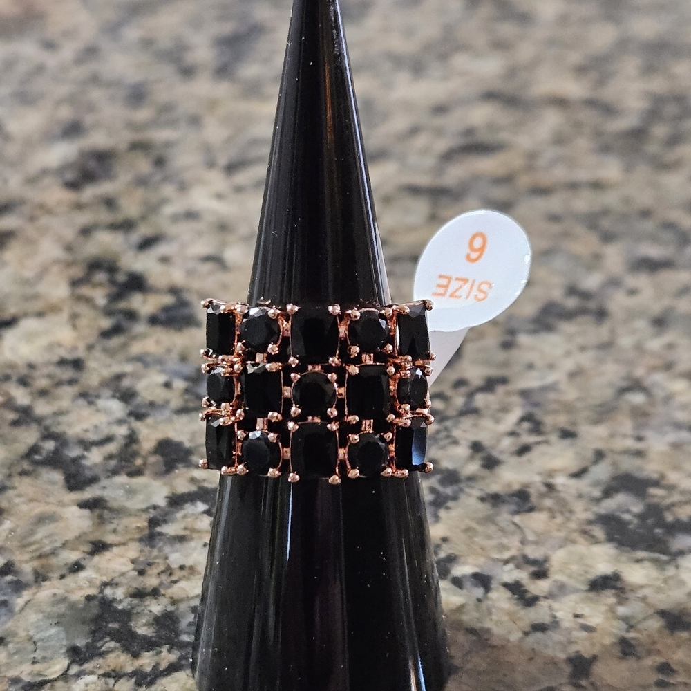 Bomb Party RG58113 "A Sassy Sunbeam" Black Onyx Cubic Zirconia Sz 6